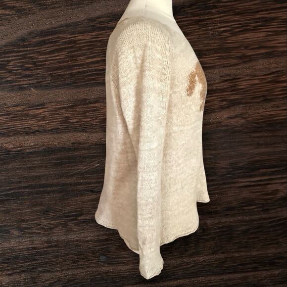 Free People PONY RIDE Blue Cloud Horse Pullover Sweater Sz L Womens Linen Wool + - Picture 2 of 7